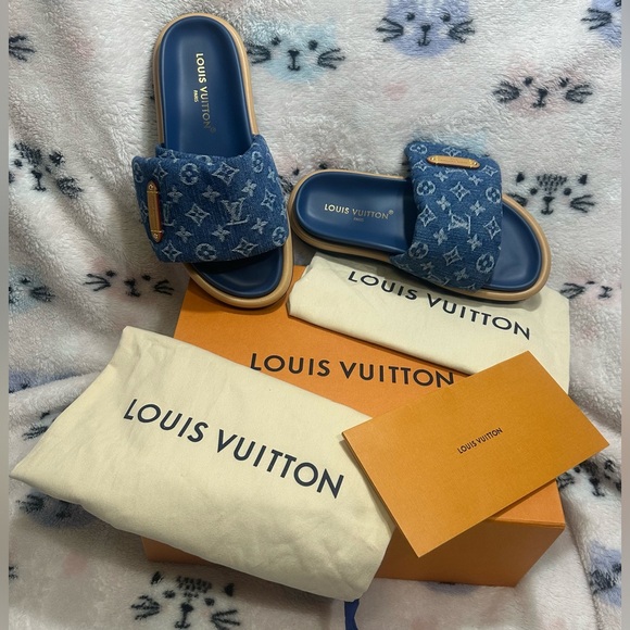 Louis Vuitton Monogram Denim Pillow Slides - Picture 1 of 11
